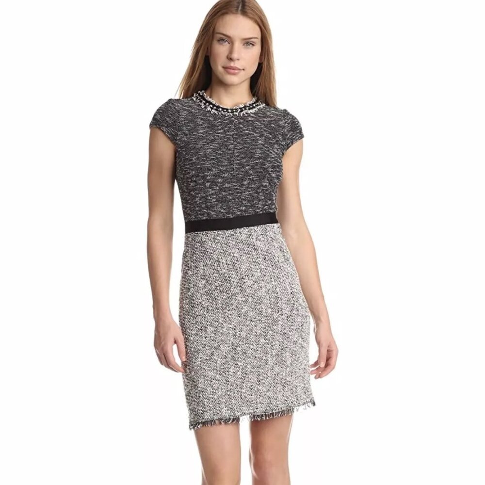 Rebecca Taylor Grey Tweed Shift Dress Womens SIZE 2